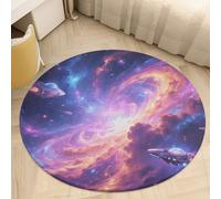 Coral Velvet Round Magic Nebula Area Rug 2.5ft Welcome Door Mat with Non Slip TPR Backing Low Pile Stain Resistant Thin Indoor Carpet Floor Rug for Bathroom Kitchen Entryway Home Decor