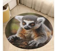 Coral Velvet Round Monkey Lemur Cute Area Rug 2Ft Welcome Door Mat with Non Slip TPR Backing Low Pile Stain Resistant Thin Indoor Carpet Floor Rug for Bathroom Kitchen Entryway Home Decor