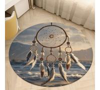 Coral Velvet Round Native American Dream Catcher Area Rug 2.5ft Welcome Door Mat with Non Slip TPR Backing Low Pile Stain Resistant Thin Indoor Carpet Floor Rug for Bathroom Kitchen Entryway Home De