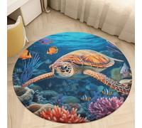 Coral Velvet Round Ocean Sea Turtle Area Rug 2Ft Welcome Door Mat with Non Slip TPR Backing Low Pile Stain Resistant Thin Indoor Carpet Floor Rug for Bathroom Kitchen Entryway Home Decor