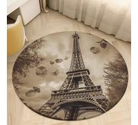 Coral Velvet Round Paris Eiffel Tower Area Rug 2ft Welcome Door Mat with Non Slip TPR Backing Low Pile Stain Resistant Thin Indoor Carpet Floor Rug for Bathroom Kitchen Entryway Home Decor