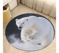 Coral Velvet Round Polar Bear Area Rug 2ft Welcome Door Mat with Non Slip TPR Backing Low Pile Stain Resistant Thin Indoor Carpet Floor Rug for Bathroom Kitchen Entryway Home Decor