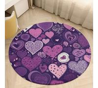 Coral Velvet Round Purple Heart Shape Area Rug 2.5Ft Welcome Door Mat with Non Slip TPR Backing Low Pile Stain Resistant Thin Indoor Carpet Floor Rug for Bathroom Kitchen Entryway Home Decor