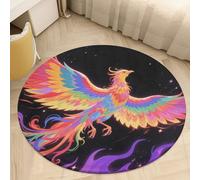 Coral Velvet Round Radiant Phoenix Area Rug 2ft Welcome Door Mat with Non Slip TPR Backing Low Pile Stain Resistant Thin Indoor Carpet Floor Rug for Bathroom Kitchen Entryway Home Decor