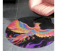 Coral Velvet Round Radiant Phoenix Area Rug 3ft Welcome Door Mat with Non Slip TPR Backing Low Pile Stain Resistant Thin Indoor Carpet Floor Rug for Bathroom Kitchen Entryway Home Decor