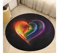 Coral Velvet Round Rainbow Striped Heart Area Rug 2Ft Welcome Door Mat with Non Slip TPR Backing Low Pile Stain Resistant Thin Indoor Carpet Floor Rug for Bathroom Kitchen Entryway Home Decor