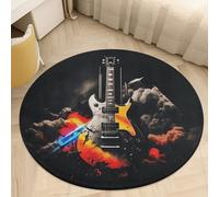 Coral Velvet Round Rock Music Area Rug 2Ft Welcome Door Mat with Non Slip TPR Backing Low Pile Stain Resistant Thin Indoor Carpet Floor Rug for Bathroom Kitchen Entryway Home Decor