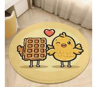 Coral Velvet Round Rug 2.5' Anti Slip TPR Backing Circle Waffles and Chicken Area Rug Quick Dry Plush 0.2 Inch Low Pile Door Mat Senior & Pet Friendly Carpet for Bathroom Kitchen Bedroom Entryway