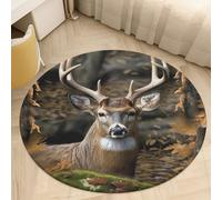 Coral Velvet Round Rug 2' Anti Slip TPR Backing Circle Camouflage Deer Area Rug Quick Dry Plush 0.2 Inch Low Pile Door Mat Senior & Pet Friendly Carpet for Bathroom Kitchen Bedroom Entryway