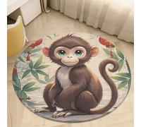 Coral Velvet Round Rug 2' Anti Slip TPR Backing Circle Chinese Style Monkey Area Rug Quick Dry Plush 0.2 Inch Low Pile Door Mat Senior & Pet Friendly Carpet for Bathroom Kitchen Bedroom Entryway