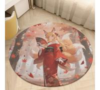 Coral Velvet Round Rug 2' Anti Slip TPR Backing Circle Fox Under The Maple Tree Area Rug Quick Dry Plush 0.2 Inch Thin Low Pile Door Mat Senior & Pet Friendly Carpet for Bathroom Bedroom Entryway