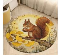 Coral Velvet Round Rug 2' Anti Slip TPR Backing Circle Squirrel Ginkgo Branch Area Rug Quick Dry Plush 0.2 Inch Low Pile Door Mat Senior & Pet Friendly Carpet for Bathroom Kitchen Bedroom Entrywa