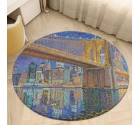 Coral Velvet Round Rug 3' Anti Slip TPR Backing Circle Brooklyn Bridge Dot Lights Area Rug Quick Dry Plush 0.2 Inch Low Pile Door Mat Senior & Pet Friendly Carpet for Bathroom Kitchen Bedroom Ent