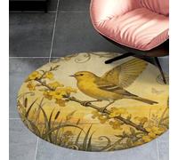 Coral Velvet Round Rug 3' Anti Slip TPR Backing Circle Canary Jasmine Branch Area Rug Quick Dry Plush 0.2 Inch Low Pile Door Mat Senior & Pet Friendly Carpet for Bathroom Kitchen Bedroom Entryway