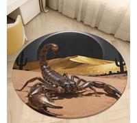 Coral Velvet Round Rug 3' Anti Slip TPR Backing Circle Desert Scorpion Eclipse Area Rug Quick Dry Plush 0.2 Inch Thin Low Pile Door Mat Senior & Pet Friendly Carpet for Bathroom Bedroom Entryway