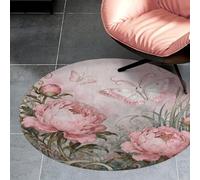 Coral Velvet Round Rug 3' Anti Slip TPR Backing Circle Moth Peony Cluster Area Rug Quick Dry Plush 0.2 Inch Low Pile Door Mat Senior & Pet Friendly Carpet for Bathroom Kitchen Bedroom Entryway