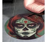 Coral Velvet Round Skull Makeup Area Rug 3ft Welcome Door Mat with Non Slip TPR Backing Low Pile Stain Resistant Thin Indoor Carpet Floor Rug for Bathroom Kitchen Entryway Home Decor