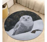 Coral Velvet Round Snow Owl Area Rug 2.5Ft Welcome Door Mat with Non Slip TPR Backing Low Pile Stain Resistant Thin Indoor Carpet Floor Rug for Bathroom Kitchen Entryway Home Decor