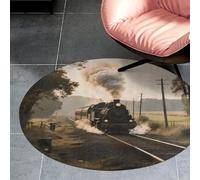 Coral Velvet Round Steam Train Area Rug 3ft Welcome Door Mat with Non Slip TPR Backing Low Pile Stain Resistant Thin Indoor Carpet Floor Rug for Bathroom Kitchen Entryway Home Decor