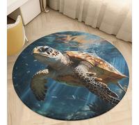 Coral Velvet Round Turtle Swimming Area Rug 2.5Ft Welcome Door Mat with Non Slip TPR Backing Low Pile Stain Resistant Thin Indoor Carpet Floor Rug for Bathroom Kitchen Entryway Home Decor