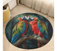 Coral Velvet Round Two Colored Parrots Area Rug 2Ft Welcome Door Mat with Non Slip TPR Backing Low Pile Stain Resistant Thin Indoor Carpet Floor Rug for Bathroom Kitchen Entryway Home Decor
