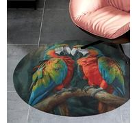 Coral Velvet Round Two Colored Parrots Area Rug 3Ft Welcome Door Mat with Non Slip TPR Backing Low Pile Stain Resistant Thin Indoor Carpet Floor Rug for Bathroom Kitchen Entryway Home Decor