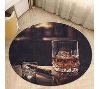 Coral Velvet Round Whisky and Cigar Area Rug 2.5Ft Welcome Door Mat with Non Slip TPR Backing Low Pile Stain Resistant Thin Indoor Carpet Floor Rug for Bathroom Kitchen Entryway Home Decor