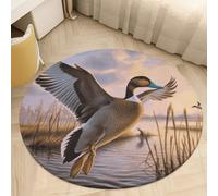 Coral Velvet Round Wild Ducks Flying Area Rug 2Ft Welcome Door Mat with Non Slip TPR Backing Low Pile Stain Resistant Thin Indoor Carpet Floor Rug for Bathroom Kitchen Entryway Home Decor