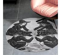 Coral Velvet Round Witch Prayed Area Rug 3Ft Welcome Door Mat with Non Slip TPR Backing Low Pile Stain Resistant Thin Indoor Carpet Floor Rug for Bathroom Kitchen Entryway Home Decor