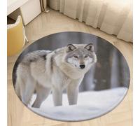 Coral Velvet Round Wolf in The Snow Area Rug 2.5Ft Welcome Door Mat with Non Slip TPR Backing Low Pile Stain Resistant Thin Indoor Carpet Floor Rug for Bathroom Kitchen Entryway Home Decor