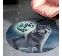 Coral Velvet Round Wolf Under Moon Area Rug 3Ft Welcome Door Mat with Non Slip TPR Backing Low Pile Stain Resistant Thin Indoor Carpet Floor Rug for Bathroom Kitchen Entryway Home Decor