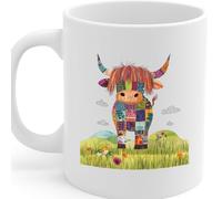 Coralgraph Inc Colourful Patchwork Highland Cow Mug - Cute Farm Animal Design - MG6642