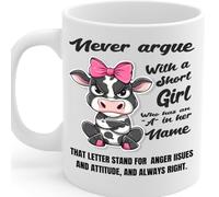Coralgraph Inc Funny Cow Mug - Never Argue with a Short Girl Who Has an “A” in Her Name - MG6633