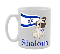 Coralgraph Inc MG466 Shalom Pug with Israeli Flag Novelty Gift Printed Tea Coffee Ceramic Mug