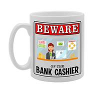Coralgraph Inc MG5000 Beware of The Bank Cashier Novelty Gift Printed Tea Coffee Ceramic Mug