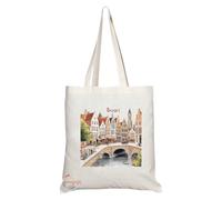 Coralgraph Inc Natural Reusable Shopping Souvenir Tote Bag Featuring Popular Cities and Capitals from Europe and Around the World (Bruges)