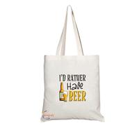 Coralgraph Inc TB1328 I'd Rather Have Beer Tea Novelty Present Gift Printed Eco-Friendly Stylish Long Handled Tote Shoulder Bag
