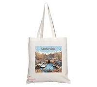 Coralgraph Inc TB2100 - Natural Reusable Shopping Souvenir Tote Bag Featuring Amsterdam City Design
