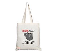 Coralgraph Inc TB216 Beware Crazy Sloth Lady Novelty Present Gift Printed Eco-Friendly Stylish Long Handled Tote Shoulder Bag
