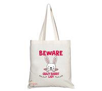 Coralgraph Inc TB229 Beware Crazy Rabbit Lady Novelty Present Gift Printed Eco-Friendly Stylish Long Handled Tote Shoulder Bag