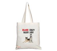 Coralgraph Inc TB256 Beware Crazy Husky Lady Novelty Present Gift Printed Eco-Friendly Stylish Long Handled Tote Shoulder Bag