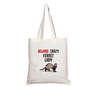 Coralgraph Inc TB272 Beware Crazy Ferret Lady Novelty Present Gift Printed Eco-Friendly Stylish Long Handled Tote Shoulder Bag