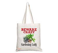 Coralgraph Inc TB355 Beware Crazy Gardening Lady Novelty Present Gift Printed Eco-Friendly Stylish Long Handled Tote Shoulder Bag