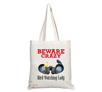 Coralgraph Inc TB359 Beware Crazy Bird Watching Lady Novelty Present Gift Printed Eco-Friendly Stylish Long Handled Tote Shoulder Bag