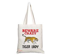 Coralgraph Inc TB361 Beware Crazy Tiger Lady Novelty Present Gift Printed Eco-Friendly Stylish Long Handled Tote Shoulder Bag