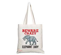 Coralgraph Inc TB375 Beware Crazy Elephant Lady Novelty Present Gift Printed Eco-Friendly Stylish Long Handled Tote Shoulder Bag