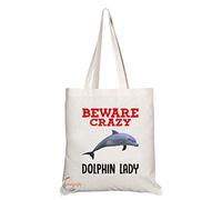 Coralgraph Inc TB377 Beware Crazy Dolphin Lady Novelty Present Gift Printed Eco-Friendly Stylish Long Handled Tote Shoulder Bag