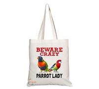Coralgraph Inc TB387 Beware Crazy Parrot Lady Novelty Present Gift Printed Eco-Friendly Stylish Long Handled Tote Shoulder Bag