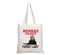 Coralgraph Inc TB393 Beware Crazy Ferret Lady Novelty Present Gift Printed Eco-Friendly Stylish Long Handled Tote Shoulder Bag