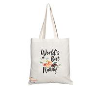 Coralgraph Inc TB731 World Best Nanny Floral Novelty Present Gift Printed Eco-Friendly Stylish Long Handled Tote Shoulder Bag